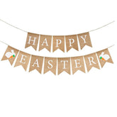 Happy Easter Burlap Banner with Bunnies and Carrots – Rustic Spring Party Decor