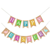 Burlap Easter Banner with Bunnies – Pre-Strung Garland for Spring Party Decorations