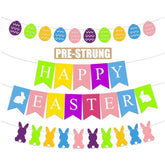 Pre-strung Easter Banner: Happy Easter, Bunny, Egg Garland – Pastel Felt Decor