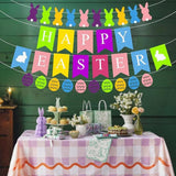 Pre-strung Easter Banner: Happy Easter, Bunny, Egg Garland – Pastel Felt Decor