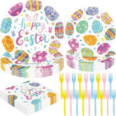 Easter Egg Plates and Napkins Set for 24 Guests, Disposable Party Tableware