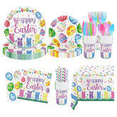 Easter Party Tableware Set: Plates, Napkins, Cups, Cutlery for 24 Guests