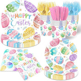 Easter Egg Watercolor Paper Plates and Napkins Set (Serves 24)