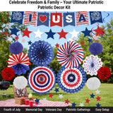 26 Piece Patriotic Party Decorations Set with Fans Pom Poms and Swirls