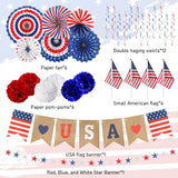 30 Piece Patriotic Party Decorations Set with Banner Fans and Swirls