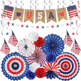 30 Piece Patriotic Party Decorations Set with Banner Fans and Swirls