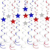 30 Piece Red White Blue Star Swirl Garland for Patriotic Party Decor