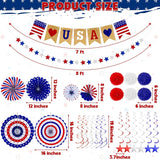 26 Piece Patriotic Decorations Set with Fans Banner Garland and Swirls