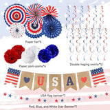 26 Piece Patriotic Decorations Set with Love USA Banner and Fans