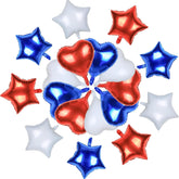 18 Piece Patriotic Foil Balloons Set with Star and Heart Balloons