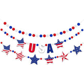 3 Piece Patriotic Felt Garland Banner with Star and Pom Bunting