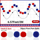 4 Pack Patriotic Pom Pom Garland with Red White Blue Felt Balls