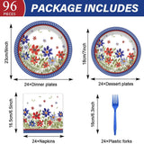 96 Piece Patriotic Tableware Set Plates and Napkins for Party Decor