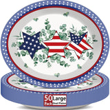 50 Piece Patriotic Eucalyptus Oval Paper Plates for Party Décor