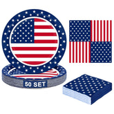 50 Set Patriotic Plates and Napkins 9 Inch Disposable Party Tableware