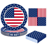 50 Set Patriotic Plates and Napkins 9 Inch Disposable Party Tableware