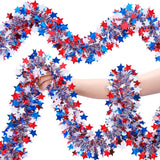 52.5Ft Patriotic Tinsel Garland Red White Blue Star Party Decoration