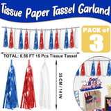 3 Pack Red Blue White Foil Tassel Garland Fringe Party Decorations