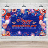4th of July Birthday Banner Red White Blue Patriotic Photo Backdrop