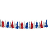 10FT Patriotic Tassel Garland Red White Blue Silver Fringe Banner