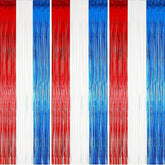 3 Pack Patriotic Foil Fringe Curtains Red White Blue Photo Backdrop