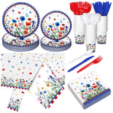 225 Pcs Patriotic Tableware Set Poppy Flower Party Supplies for 64 Guests
