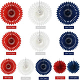 11 Count Patriotic Honeycomb Paper Fans Red White Blue Hanging Décor
