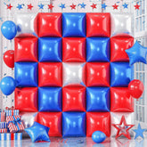 25 Pcs Red Blue Silver Square Foil Balloons Backdrop Wall Décor