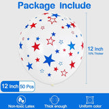 50 Pcs Printed Star Latex Balloons Red Blue White Patriotic Decor