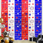 2 Pack Red White Blue Foil Fringe Curtains Patriotic Backdrop