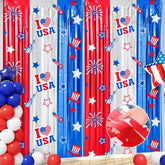 2 Pack Patriotic Tinsel Foil Fringe Curtains Red White Blue Backdrop