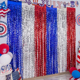 3 Pack Patriotic Wave Tinsel Foil Fringe Curtains Backdrop