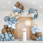 136 Pcs Dusty Blue Brown Balloon Arch Kit Neutral Boho Garland Décor