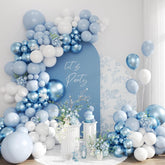 134 Pcs Dusty Blue Metallic Balloon Arch Kit White Garland Decor