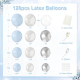 Pearl Blue White Balloon Arch Kit 128 Pcs Light Blue Silver Party Decor Set