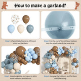 Dusty Blue Brown Balloon Arch Kit 142 Pcs Bear Baby Shower Party Decor Set