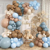 Blue Brown Balloon Arch Kit 114 Pcs Dusty Blue Bear Baby Shower Decor Set
