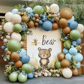 Dusty Blue Sage Green Balloon Arch Kit Woodland Bear Baby Shower Party Set