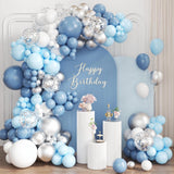 Dusty Blue White Silver Balloon Arch Kit 167 Pcs Party Decor Set Pieces