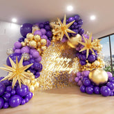 Purple Gold Balloon Arch Kit 162 Pcs Star Theme Luxury Party Decor Set
