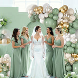 Sage Green White Gold Balloon Arch Kit 152 Pcs Spring Party Decor Set