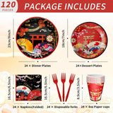 Hibachi Party Tableware Set Disposable Plates Cups Napkins Serve 24 Guests