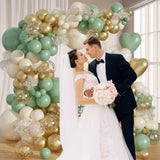 Sage Green Gold Balloon Arch Kit 109 Pcs Olive Green White Party Decor Set