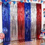 5 Pack Red White Blue Tinsel Fringe Curtains for Patriotic Party Decor