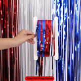 3 Pack Red White Blue Tinsel Fringe Curtains for Patriotic Party Decor