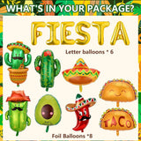 14Pcs Fiesta Balloon Set Taco Cactus Avocado Sombrero Banner Party Decor Kit