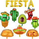 14Pcs Fiesta Balloon Set Taco Cactus Avocado Sombrero Banner Party Decor Kit