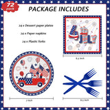 72 Piece Patriotic Tableware Set Plates Napkins Forks for Party Décor