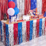 2 Pack Red White Blue Tinsel Table Skirt for Patriotic Party Décor