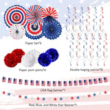 26 Piece Patriotic Decorations Set with Banner Fans and Hanging Swirls